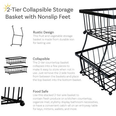 Indoor Metal Wire 2-Tier Collapsible Tabletop Storage Basket