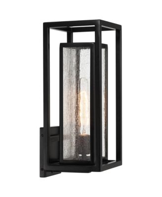 Amir 18" High Modern Outdoor Wall Light Fixture Mount Porch House Exterior Outside Weatherproof Black Clear Seeded Glass Shade Front Door Patio Garage Home Deck Garden Backyard - Possini Euro Design