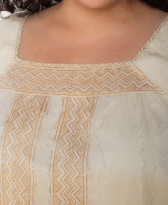 Plus Size Chevron Stripe Flutter-Sleeve Square-Neck Blouse