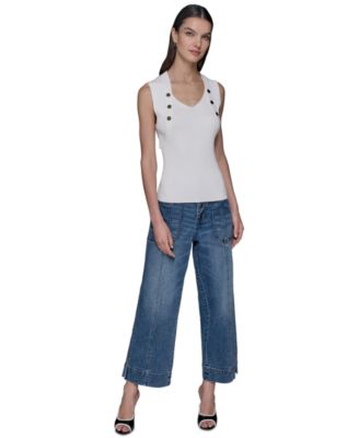 KARL LAGERFELD PARIS - Women's Ribbed Button-Front Sweater Tank Top