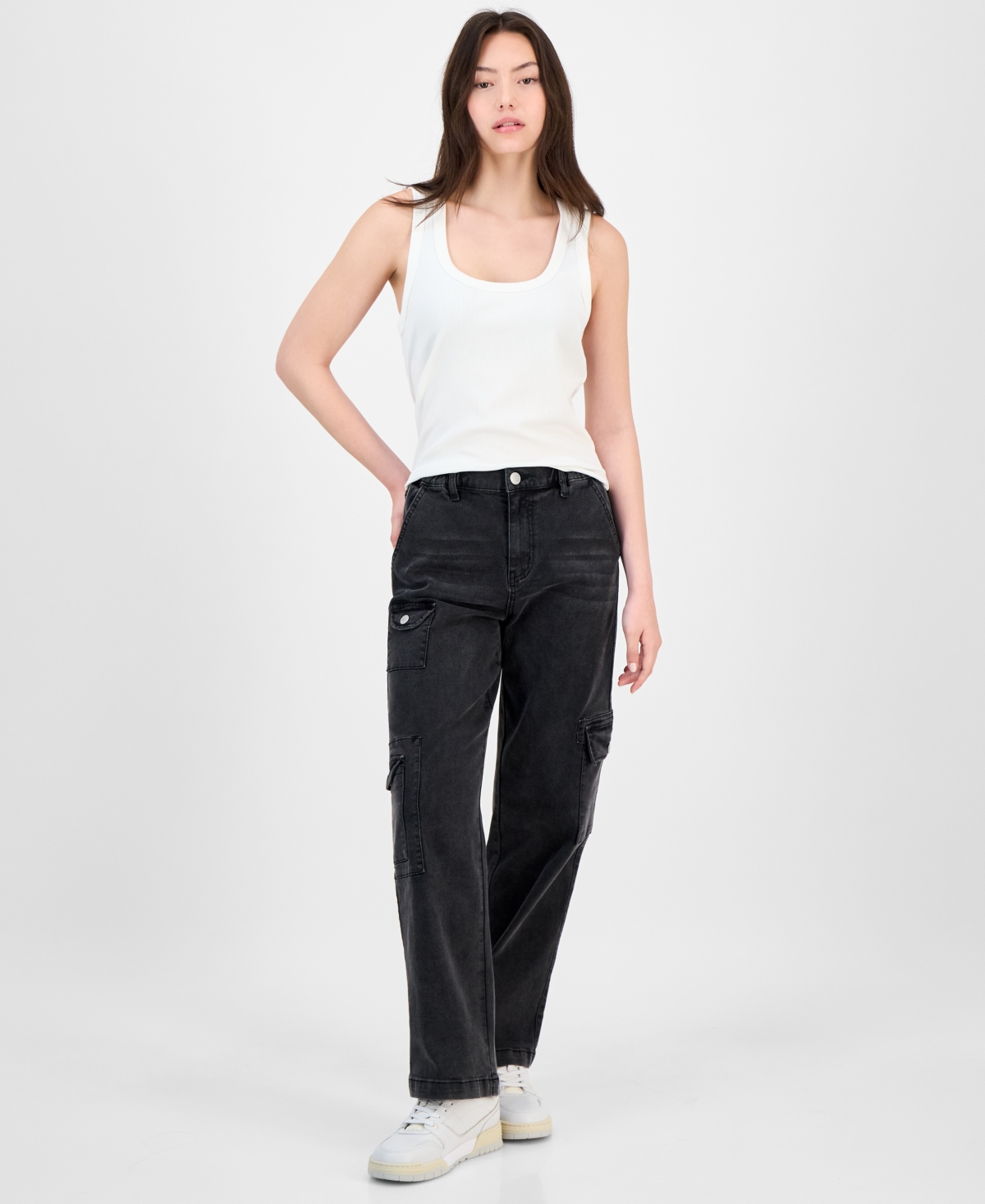 Juniors' Super High-Rise Cargo Skater Jeans - Tinted Wash