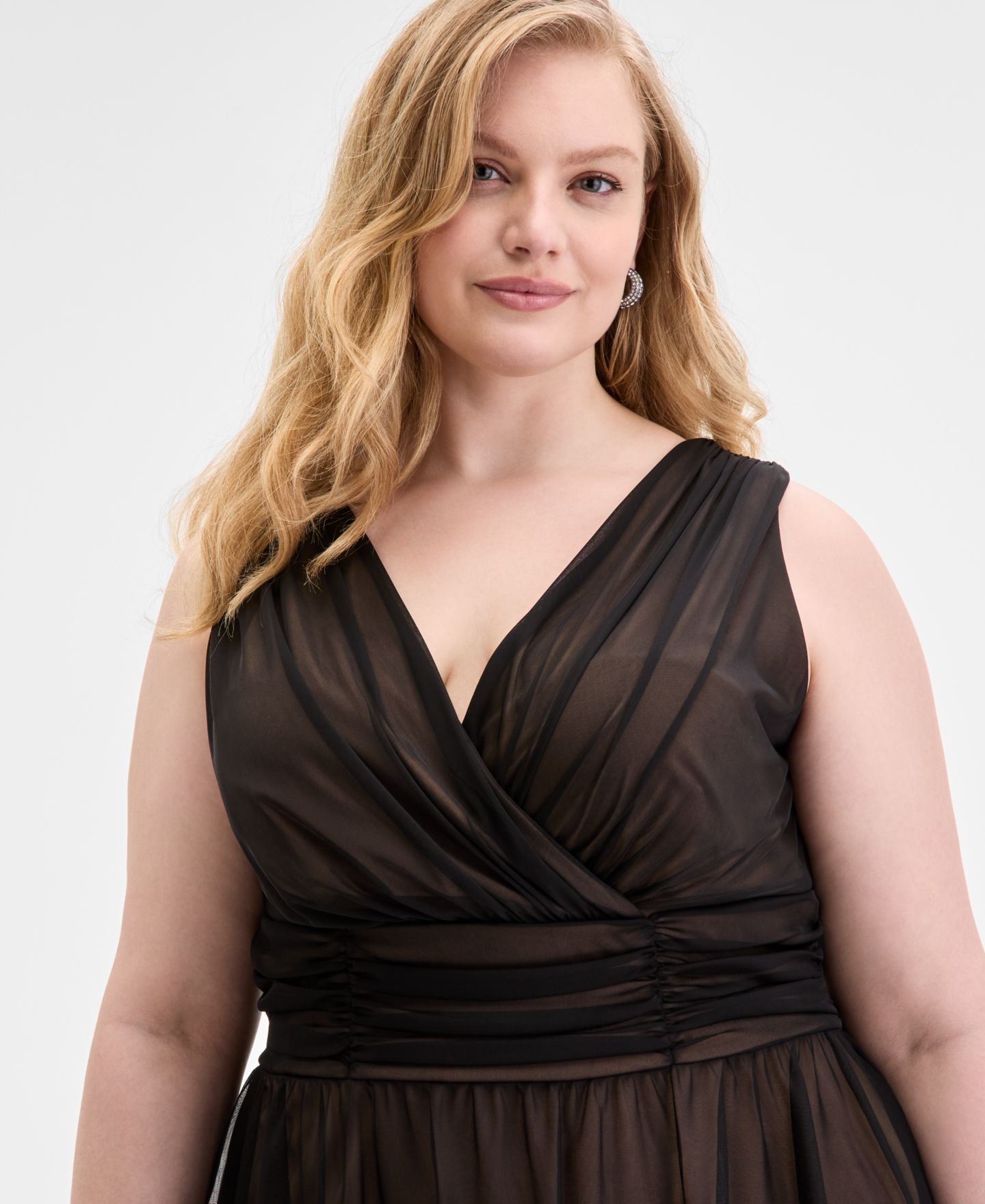 Женское платье Connected Plus Size Sleeveless Chiffon Midi, цвет: Тёмно-синий розовато-лиловый — фото 6