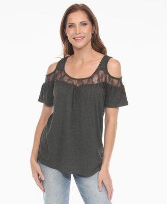 Women's Cold Shoulder Lace Trim Knit Top