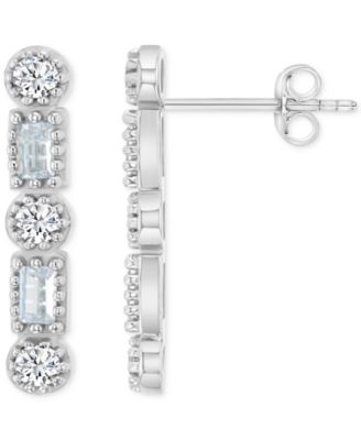 2-Pc. Set Cubic Zirconia Round & Baguette Solitaire Stud & Drop Earrings in Sterling Silver