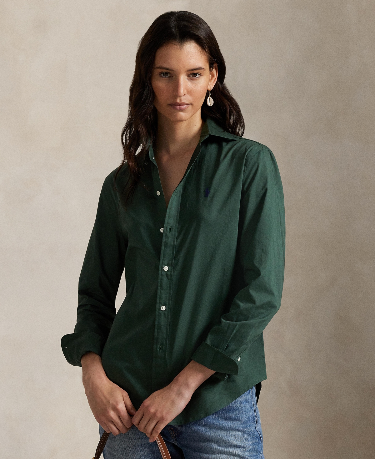 Polo Ralph Lauren Women's Classic-fit Cotton Twill Shirt In Green