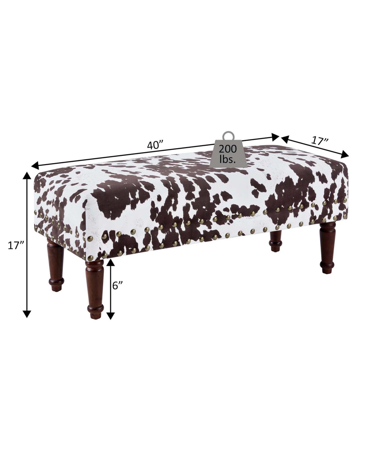 Convenience Concepts 17" Designs4Comfort Cow Print Bench with Nail Heads