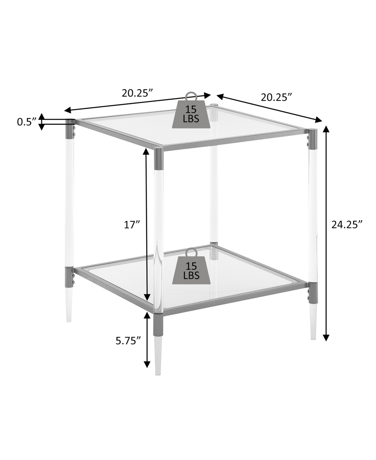 Convenience Concepts 20.25" Royal Crest 2 Tier Acrylic Glass Square End Table