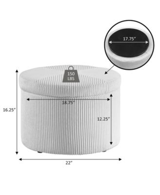 22" Designs4Comfort Round Corduroy Shoe Storage Ottoman with Reversible Tray Lid