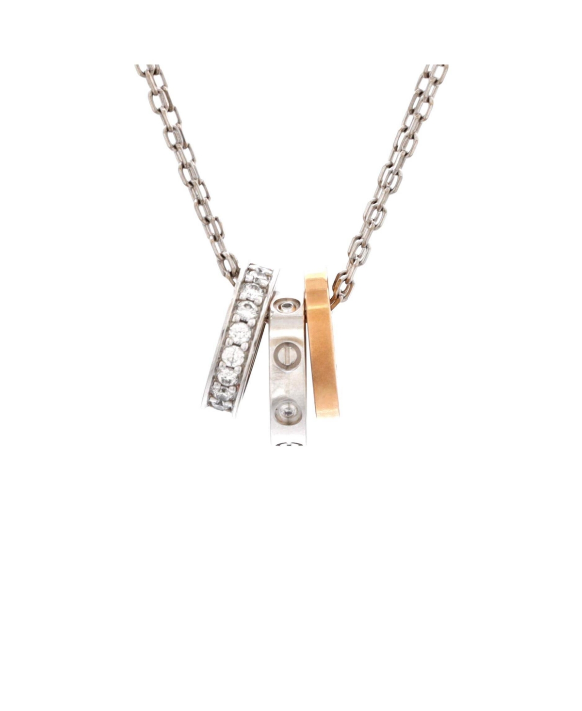 Love 3 Ring Pendant Necklace 18K Rose Gold and 18K White Gold with Diamonds - 18k rose gold, 18k white gold
