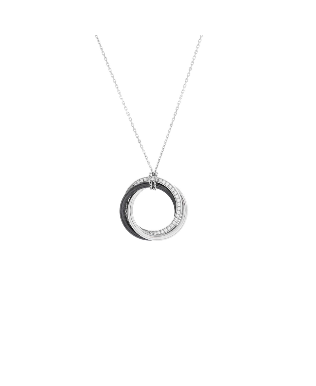 Small Trinity Pendant Necklace 18K White Gold with Diamonds and Ceramic - 18k white gold