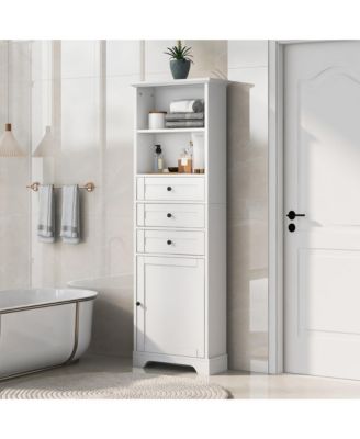 67.3"H Tall Cabinet with 3 Drawers, Adjustable Shelves, Home/Office Freestanding MDF Storage