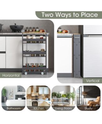  19" Engineered wood 4 Tiers, Locking Wheels, Handle/Towel Rack, Slim Design Rolling Storage Cart