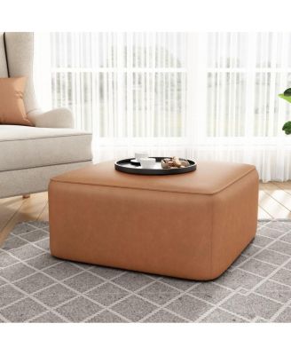 Modern Faux Leather Ottoman Square Footrest with Foam Cushion Modular Sectional Ottoman for Living Room Seating or Coffee Table Use