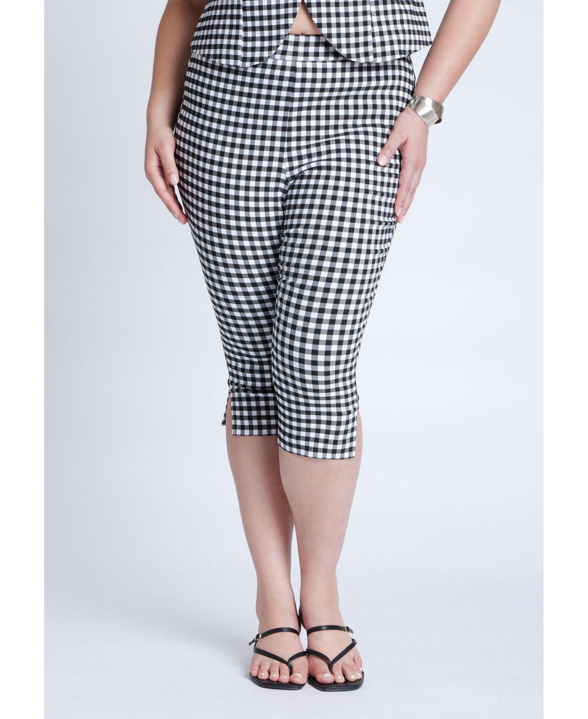 Plus Size Gingham Capri Legging - Black white gingham