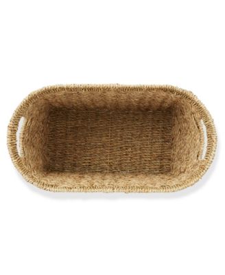 Magazine Holder Basket with Handles, Whitewash - Oval Water Hyacinth Storage Bin for Bathroom, Home Office