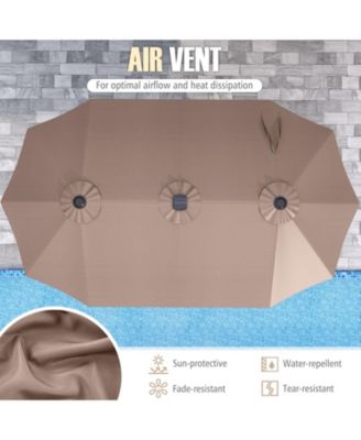 15.5 FT Extra-Large Patio Umbrella with LED Solar Lights and Crank Handle