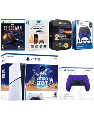 PlayStation 5 Slim Disc Astro Bot, Spider-Man Miles Morales Bundle with Extra Midnight Black Controller, Pro Gamer Starter Kit, MightySkins Code