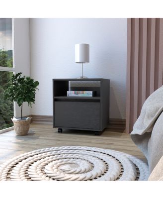 One Drawer Faux Wood Nightstand for Bedroom Storage and Bedside Table