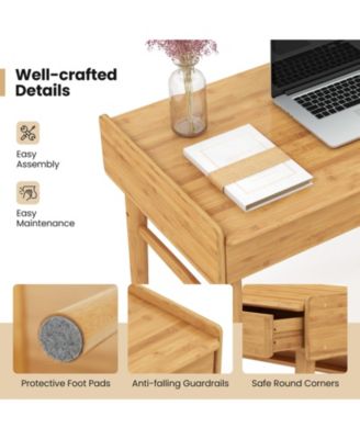 Bamboo Writing Desk with 2 Storage Drawers and Open Shelf