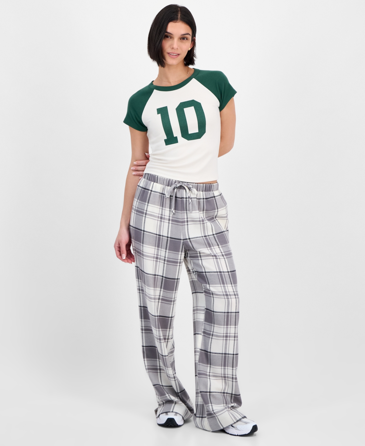 Juniors' Plaid-Print Boxer Drawstring Pants - Grey Plaid