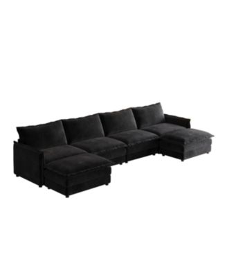 Streamdale Corduroy 4-Seater Cloud Couch with Footrests & Cushions