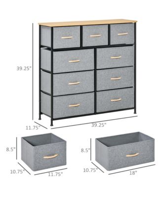 9 Drawers Storage Chest Dresser Organizer Unit w/ Steel Frame, Wood Top, Easy Pull Fabric Bins, for Bedroom, Hallway, Closet, Entryway, Oak & Grey