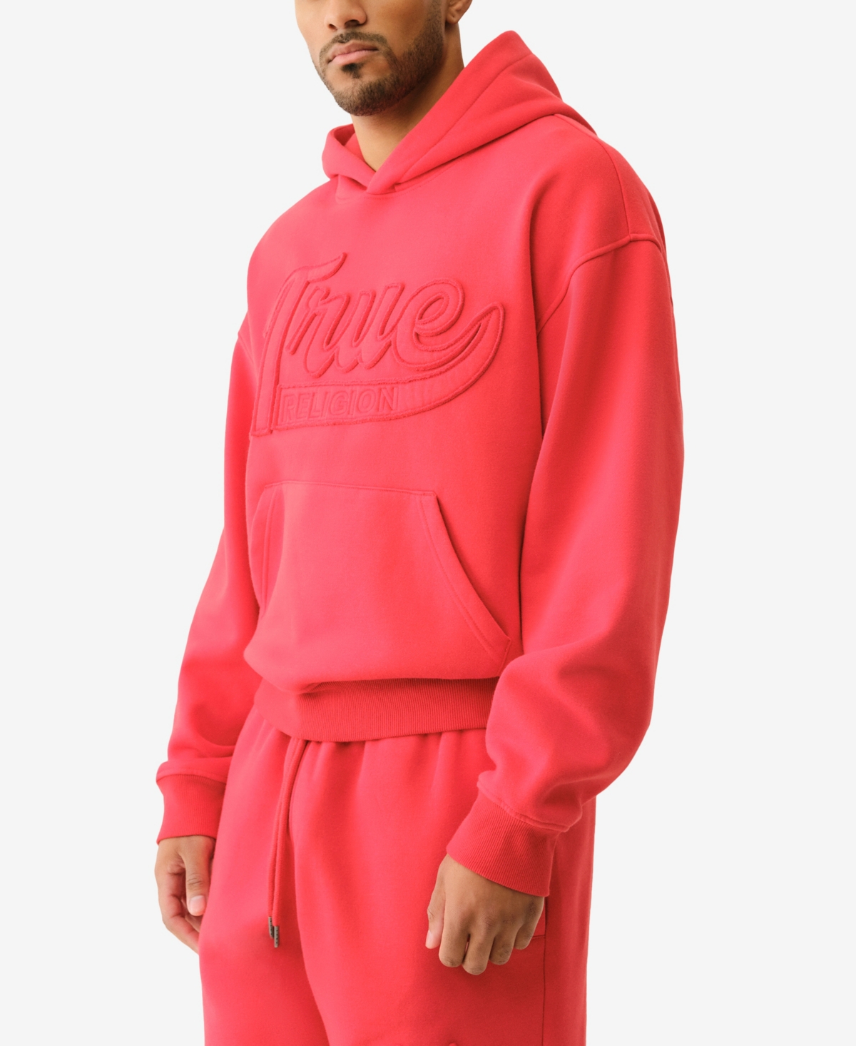 True Religion Embroidered Logo Cotton Blend Crop Hoodie