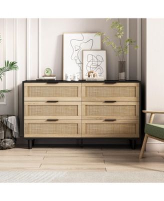 51.18"6-Drawers Rattan Storage Cabinet Rattan Drawer, for Bedroom, Living Room