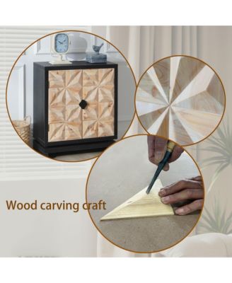 3D Geometric Carved wood Double-Door Cabinet