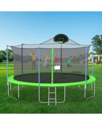 16FT Trampoline with Safety Enclosure Net, Basketball Hoop and Ladder, Large-Scale Trampoline for Kids/Adluts Family Jumping Outdoor Workout