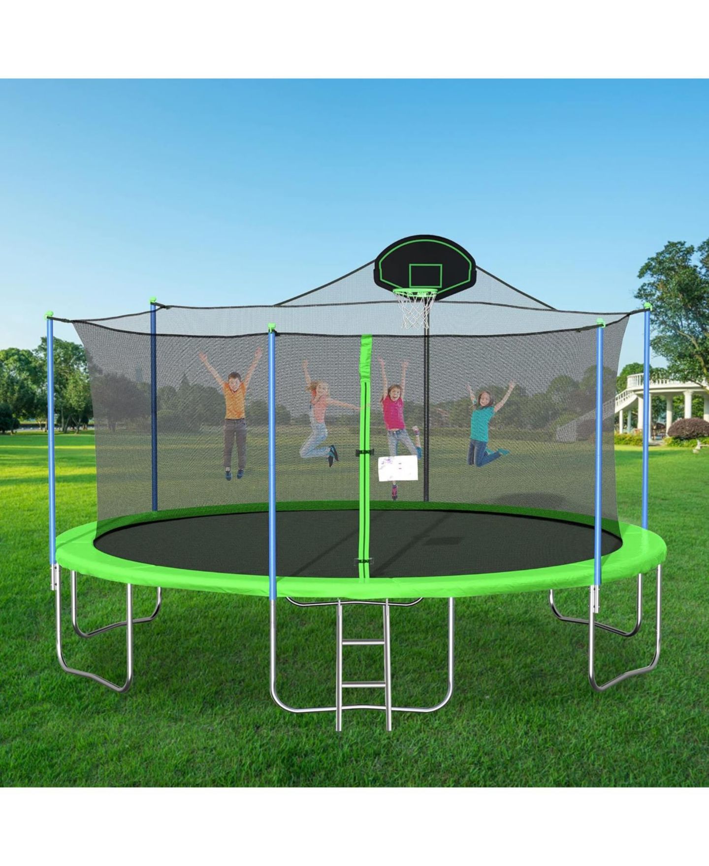 Детская игрушка Flynama 16FT Trampoline with Safety Enclosure Net, Basketball Hoop and Ladder, Large-Scale Trampoline for Kids/Adluts Family Jumping Outdoor Workout — фото 2