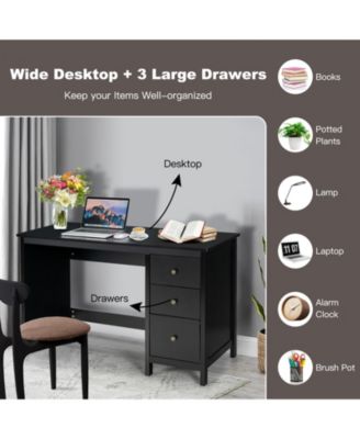 3-Drawer Home Office Study Computer Desk with Spacious Desktop