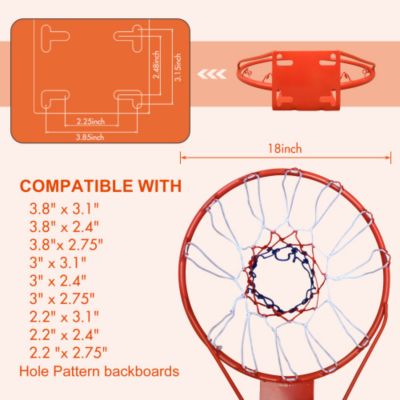 Basketball Rim Replacement 18inch Steel Rim with Net Easy to Install Heavy Duty