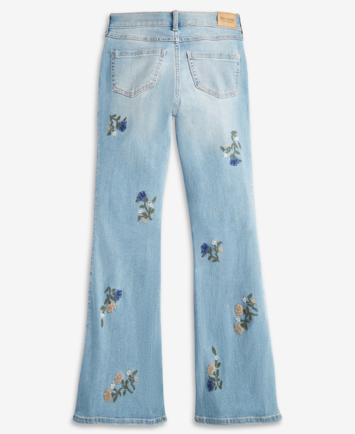 Abercrombie Girls High-rise Floral Embroidered Flared Jeans In Blue