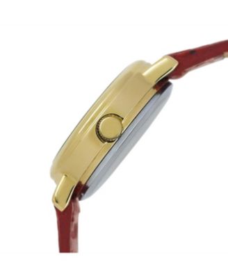 Women's 26mm Sun-Moon Phase Gold Watch with Brown Leather Strap