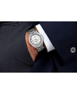 Men's 40mm Silver Face Fluted Bezel Stainless Steel Bracelet Watch