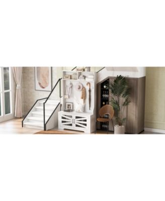 Entryway Bench with Coat Rack & Adjustable Shelves