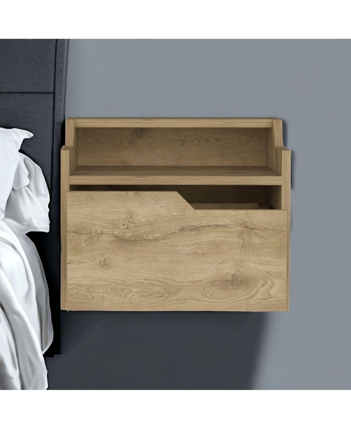 Modern Floating Nightstand with One Drawer – Faux Wood Design