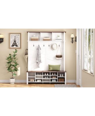 Farmhouse Hall Tree: Bench, Shelves, Hooks, & Shoe Storage