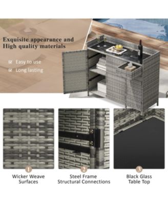 Wicker Outdoor Storage Cabinet & Bar Table Combo