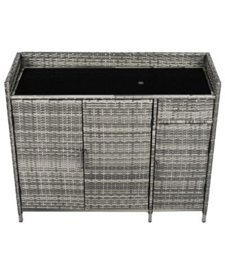 Wicker Outdoor Storage Cabinet & Bar Table Combo