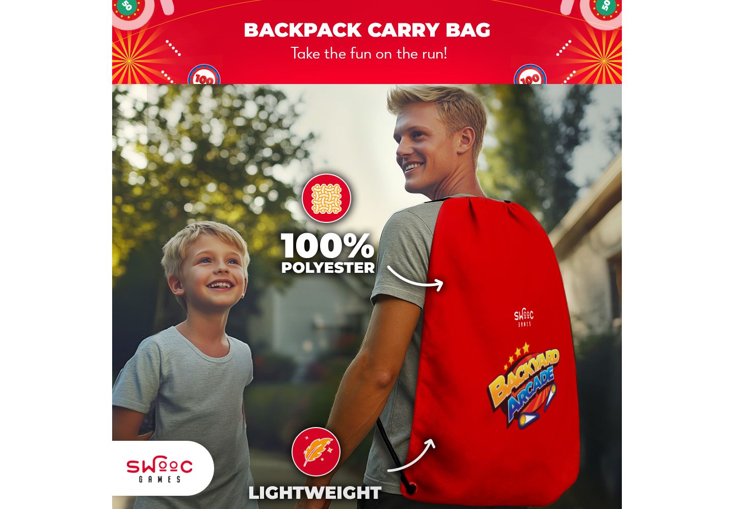 Детские игрушки SWOOC Backyard Arcade 2-in-1 Bean Bag Toss Carnival Game, For 2-8 Players, Ages 6+, цвет: Красный — фото 6