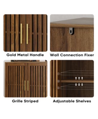 Farmhouse Buffet Cabinet with Louvered Doors - Walnut