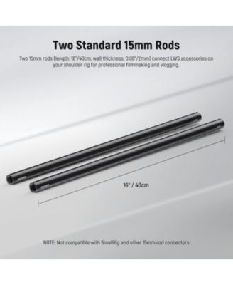 Aluminum Alloy Extendable 16"/40cm Long 2 Pack 15mm Extension Rods for LWS Rod Rail System Shoulder Rig Video Rig Baseplate, SR024