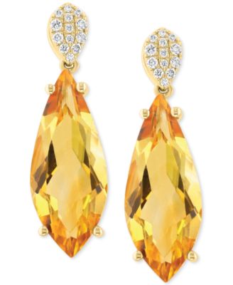 EFFY&reg; Citrine (8-5/8 ct. t.w.) & Diamond (1/6 ct. t.w.) Drop Earrings in 14k Yellow Gold