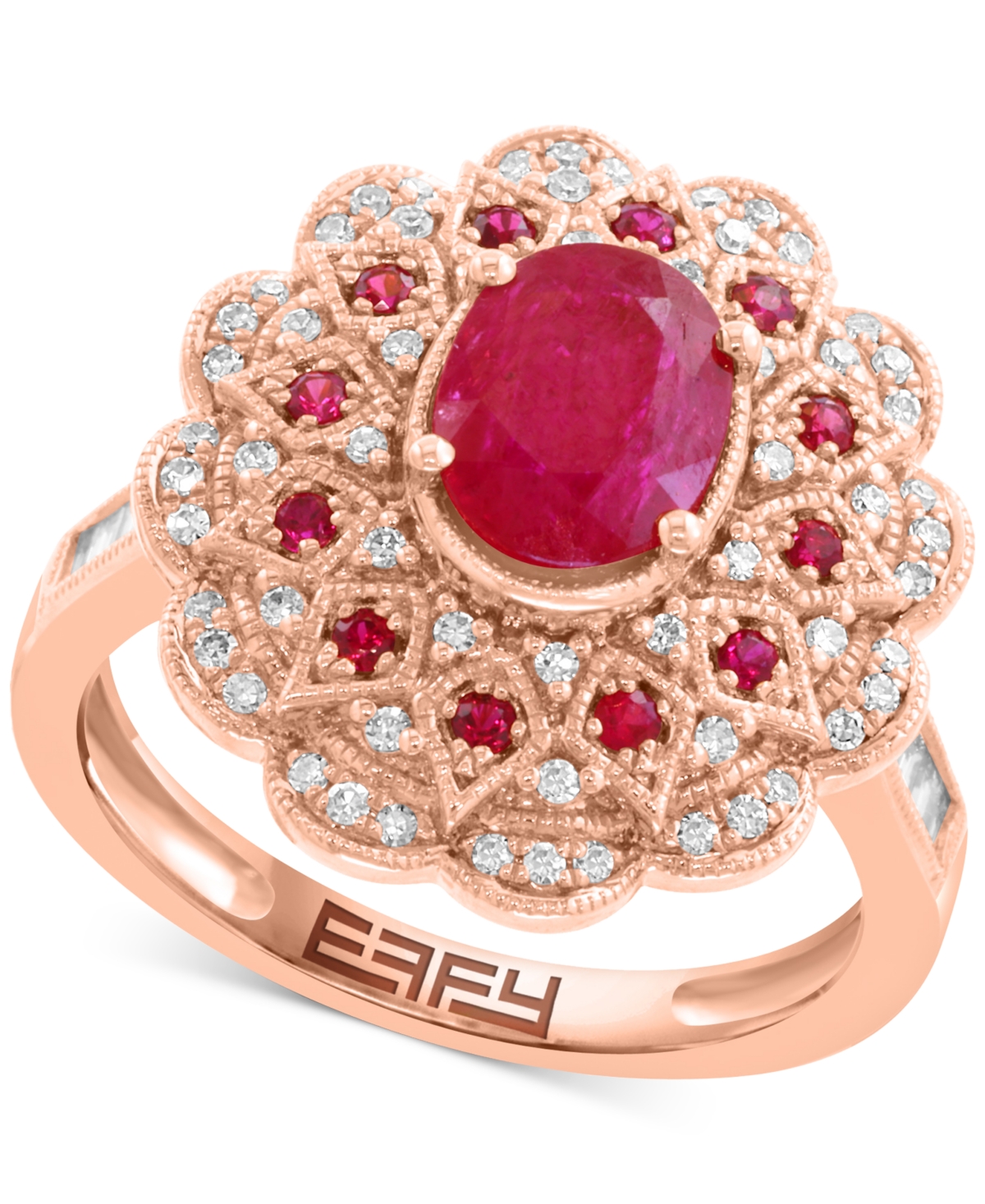 Effy Collection Effy Ruby (1-1/2 Ct. T.w.) & Diamond (3/8 Ct. T.w.) Statement Ring In 14k Rose Gold In Red