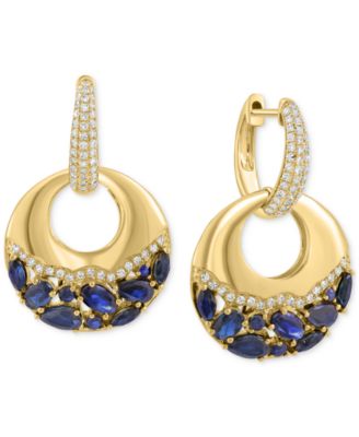 EFFY Collection - Sapphire (2-3/4 ct. t.w.) & Diamond (3/8 ct. t.w.) Charm Hoop Earrings in 14k Yellow Gold