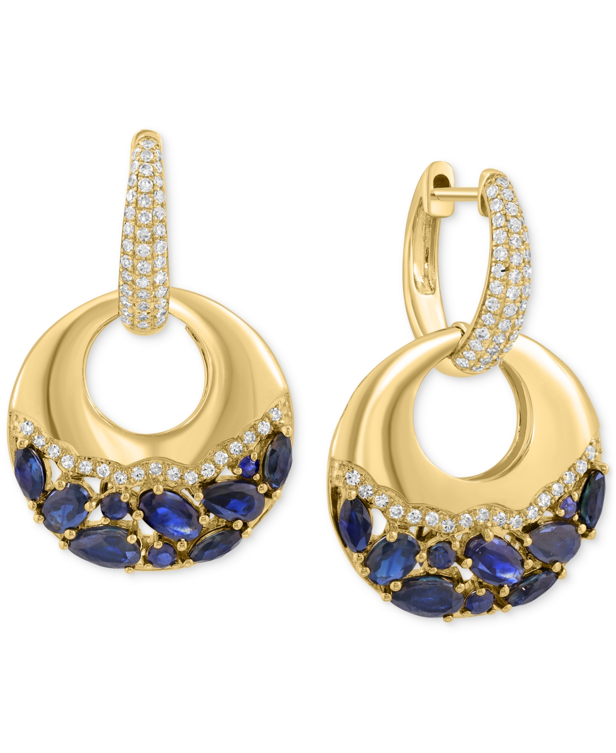 Effy Sapphire (2-3/4 ct. t.w.) & Diamond (3/8 ct. t.w.) Charm Hoop Earrings in 14k Yellow Gold - Sapphire