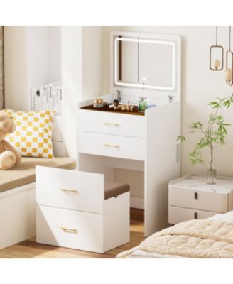Makeup Vanity Set with Light, Stool & Storage