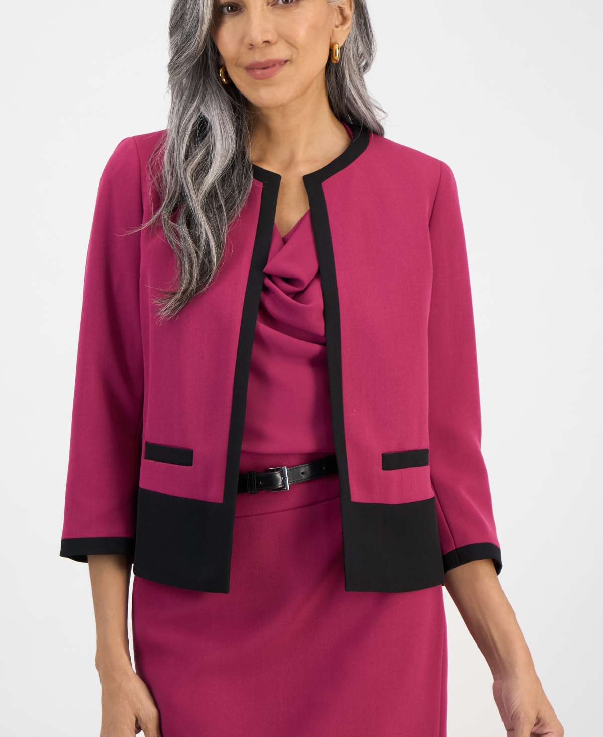 Women's Colorblocked Open-Front Jacket - Regal Purple/black